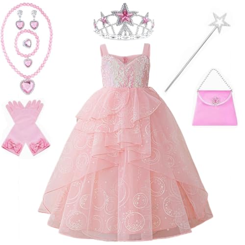Belle & Moana Rosa Prinzessin Hexenkostüme für Kinder Mädchen mit Zubehör Verkleidung für Partys, Geburtstage, Cosplay, Halloween, Alter 5-6 Jahre von Belle & Moana
