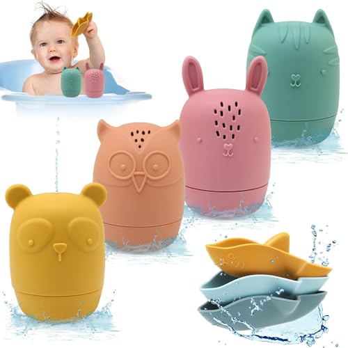 BelleStyle Badewannenspielzeug Badespielzeug Baby, 7 Stück Silikon Badetiere Schimmelfrei Wasserspielzeug Kinder, Spritztiere Badewanne Spielzeug Weihnachten Geschenke für Kleinkinder ab 1 2 3 4 Jahr von BelleStyle