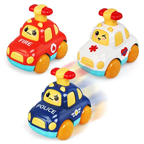 BelleStyle Auto Spielzeug, Baby Spielzeug 1 2 3 Jahr, 3 Stück Niedlich Kinder Spielzeugauto - Feuerwehrauto, Rettungswagen, Polizeiauto, Lernspielzeug Geschenk für Jungen Mädchen von BelleStyle