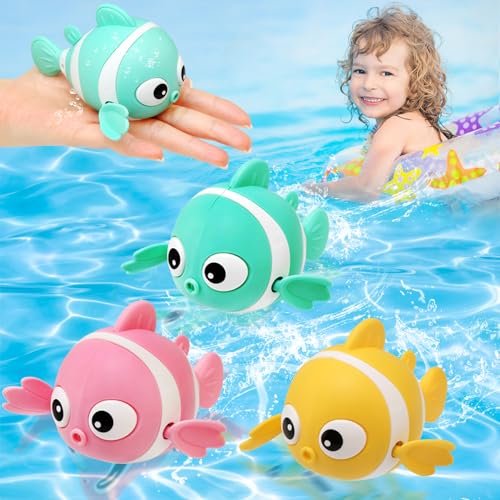 BelleStyle Baby Badespielzeug, Badewannenspielzeug für Kinder Ab 1 2 3 4 Jahr, Wasserspielzeug Clownfisch Uhrwerk Schwimmbad Aufzieh Badewanne Bad Spielzeug Geschenk für Kleinkinder Mädchen Junge von BelleStyle