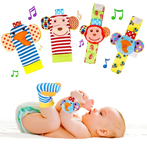 BelleStyle Baby Rasseln Spielzeug Handgelenk Und Socken, Rassel Baby Plüschtiere Entwicklungs-Spielzeug, Rasselsocken Baby Entwicklungsbedingt Geschenk für Neugeborene (Affe und Elefant) von BelleStyle