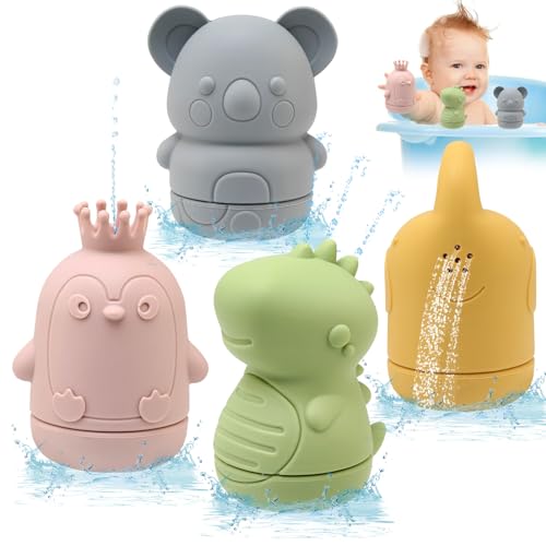 BelleStyle Badewannenspielzeug Badespielzeug Baby Silikon Badetiere, 4er Set Wasserspielzeug Spritztiere Schimmelfrei Badewanne Spielzeug Geschenke für Kinder Babys Kleinkinder ab 1 2 3 4 Jahr von BelleStyle