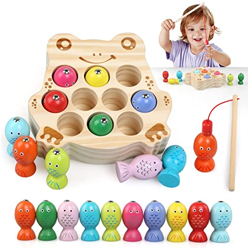 BelleStyle Magnetische Angelspiel ab 2 Jahre, Montessori Spielzeug 2 Jahre, 10 Stück Holzspielzeug Fische Angeln Spiel Holz Magnetspiel, Motorikspielzeug Geschenk für 2 3 4 Kinder Junge Mädchen von BelleStyle