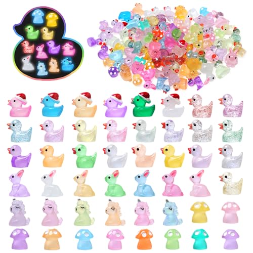 BelleStyle 100 Stück Mini Leuchtende Harz Tiere, 10+ Farben Kleine Bunte Enten Figuren Miniatur Harzenten für Puppenhaus Garten Micro Landschaft Aquarium Bonsai Dekoration - Partygeschenke Spielzeug von BelleStyle