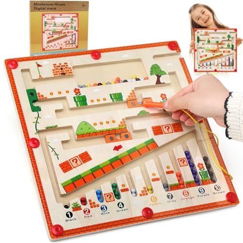 BelleStyle Montessori Spielzeug Kinder ab 3 4 5 6 Jahre, Magnetisches Farb und Zahlenlabyrinth Holzspielzeug, Aktivitätsbrett Sortierspiel Motorikspielzeug Geschenk für Kleinkinder Mädchen Junge von BelleStyle