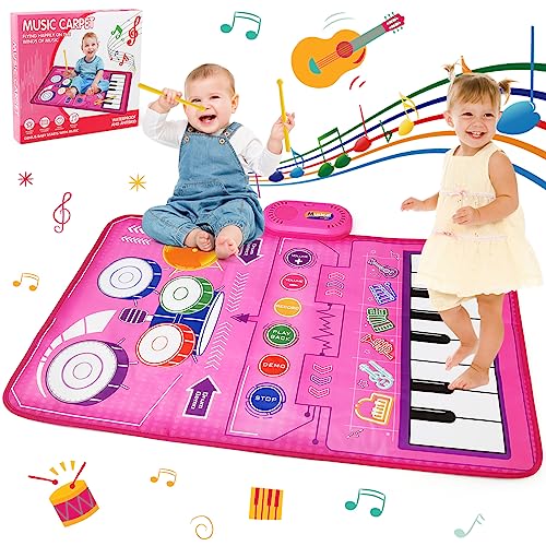 BelleStyle Baby Spielzeug 1 Jahr, 2-in-1 Musikmatte Kinder & Trommelspielzeug, Kinderspielzeug ab 1 2 3 4 Jahre, Klaviermatte Piano Matte Weihnachts Geburtstag Geschenke für Kleinkinder Mädchen Junge von BelleStyle