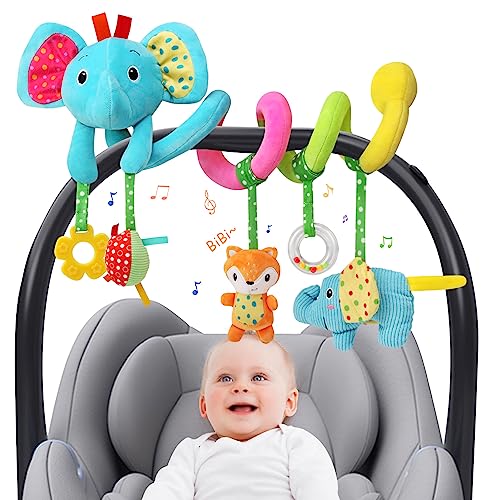 BelleStyle Spielzeug Kinderwagen Baby, Aktivität Spirale Spielzeug zum Hängen, Babybett Babyschale Hängespielzeug für Babys Kleinkinder Jungen Mädchen ab 0+ Monaten - Blauer Elefant von BelleStyle
