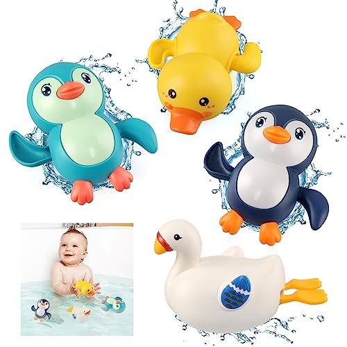 Belletyle Baby Badespielzeug Wasserspielzeug, Schwimmende Baden Spielzeug Pool Badewannenspielzeug Uhrwerk Badewanne Spielzeug für Baby Kinder Kleinkinder 1 2 3 4 Jahr - Pinguin, Schwan, Ente von BelleStyle