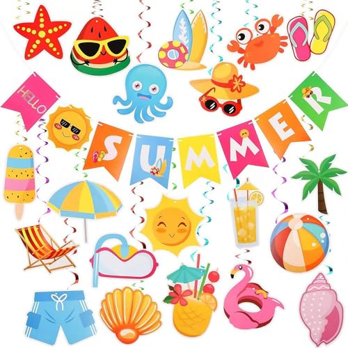 BelleVive 21-teilige Sommerparty-Dekorationen, Strand-Pool-Party-Dekorationen, „Hello Summer“-Banner, Pool, Strand, hängende Bäche, Dekor für Zuhause, Büro, Schule, Klassenzimmer BelleVive 21-teilige Sommerparty-Dekorationen, Strand-Pool-Party-Dekorationen, „Hello Summer“-Banner, Pool, Strand, hängende Bäche, Dekor für Zuhause, Büro, Schule, Klassenzimmer von BelleVive