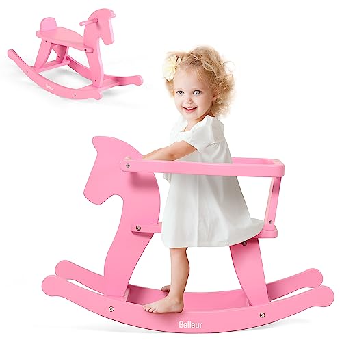 Belleur Schaukelpferd ab 1 Jahr, Schaukeltier Massivholz für Babys und Kleinkinder, Schaukelstuhl Holz Pferd, Pferd Zum Reiten für Kinder, Schaukeltier für Kinder - Rosa von Belleur