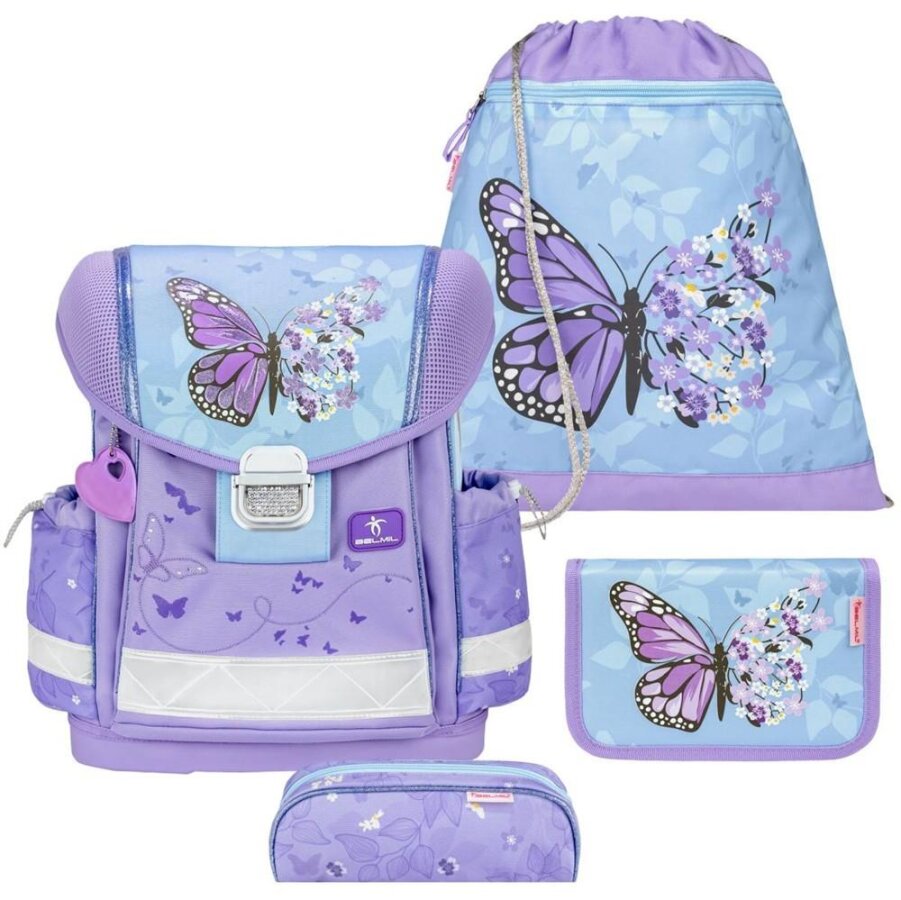 Belmil Schulranzen-Set 4-tlg Mädchen Classy Purple Blue Butterfly | AGR Belmil Schulranzen-Set 4-tlg Mädchen Classy Purple Blue Butterfly | AGR von Belmil