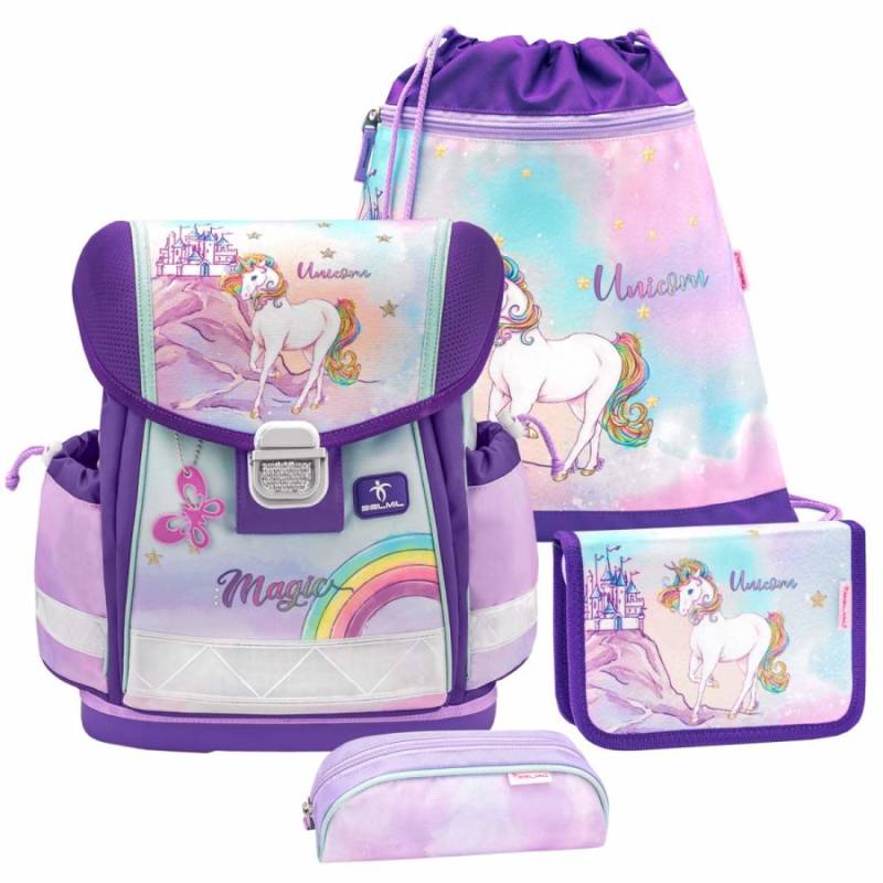 Belmil Schulranzen Set CLASSY 2023 für Mädchen mit Einhorn (Rainbow Unicorn Magic) von Belmil