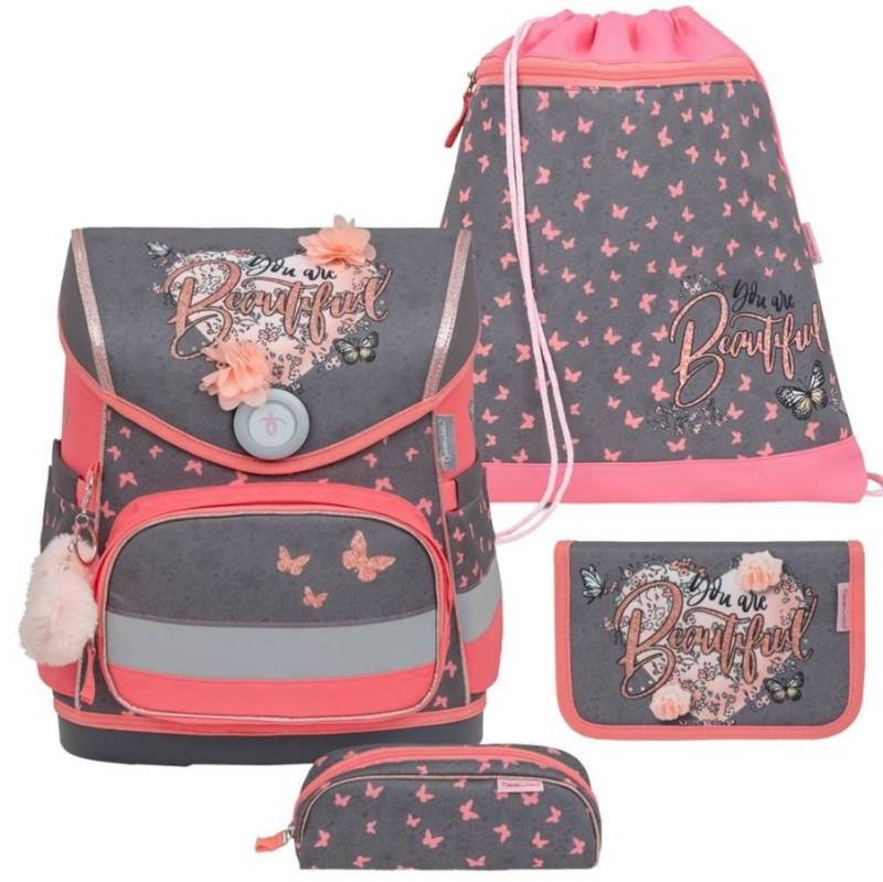 Belmil Schulranzen Set "Compact" (Bloomy Blossom - Herzen und Blumen) für Mädchen ab 1. Klasse Grundschule Einschulung von Belmil