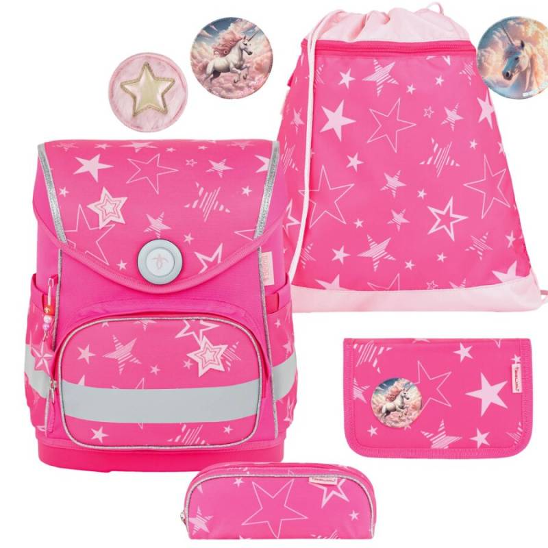 Belmil Schulranzen Set COMPACT mit PATCH 4tlg Starry Magic (Motiv: Einhorn, Sterne) von Belmil