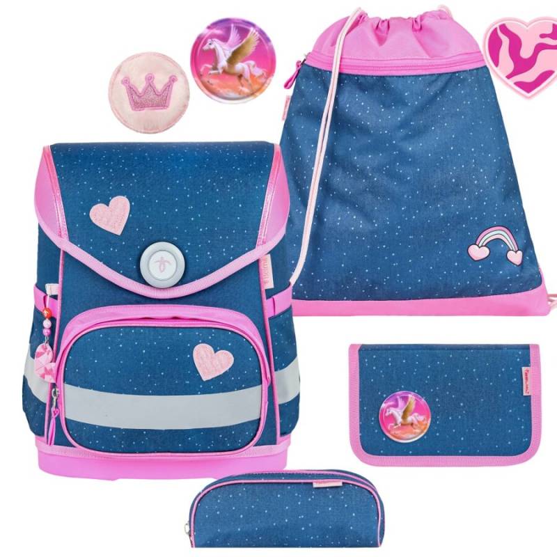 Belmil Schulranzen Set COMPACT mit PATCH 4tlg Starry Princess (Motiv: Prinzessin) von Belmil