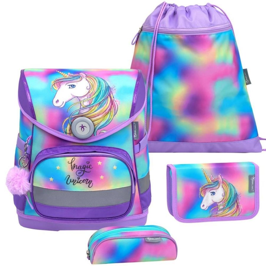 Belmil Schulranzen Set "Compact" (Rainbow Color - Einhorn mit Regenbogenmähne) für Mädchen ab 1. Klasse Grundschule Einschulung von Belmil