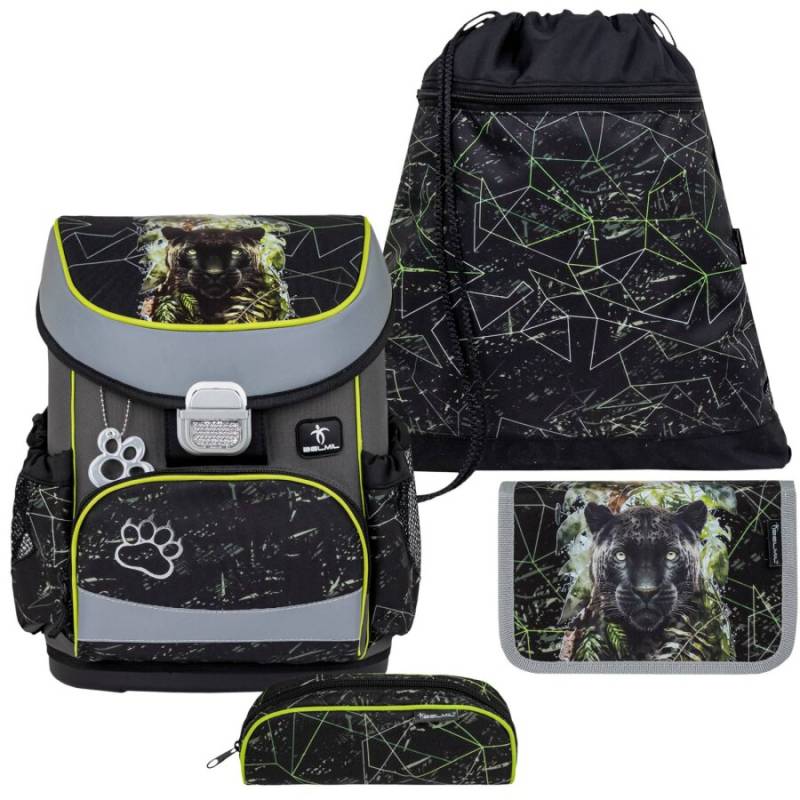 Belmil Schulranzen Set MINI FIT 4tlg. für kleinere Kinder Black Panther (Motiv: Raubkatze) von Belmil