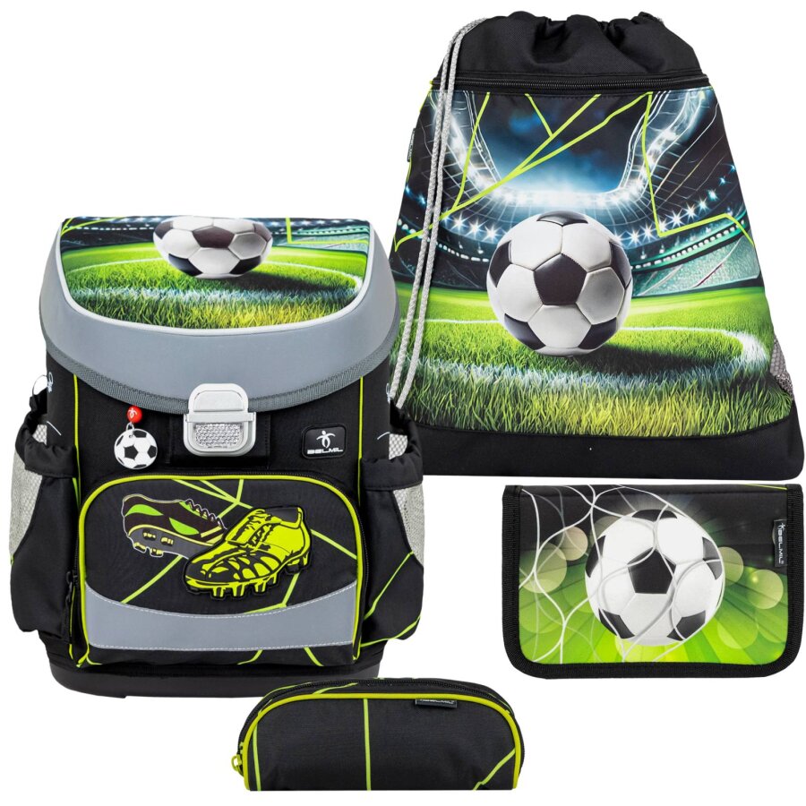 Belmil Schulranzen Set MINI FIT 4tlg. für kleinere Kinder Champion`s Kick (Motiv: Fussball) von Belmil