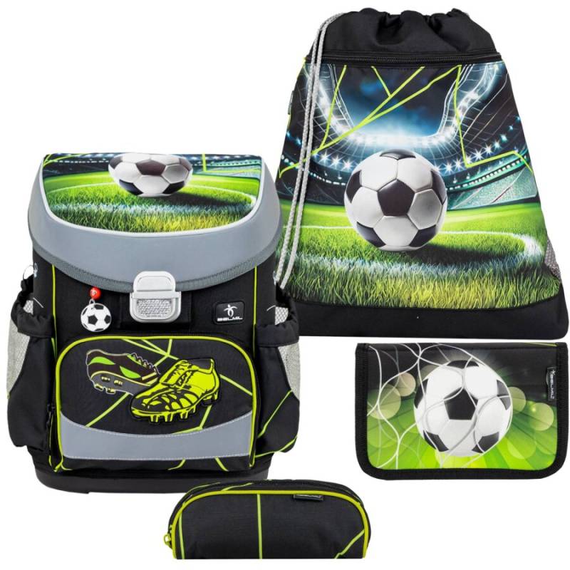 Belmil Schulranzen Set MINI FIT 4tlg. für kleinere Kinder Champion`s Kick (Motiv: Fussball) von Belmil