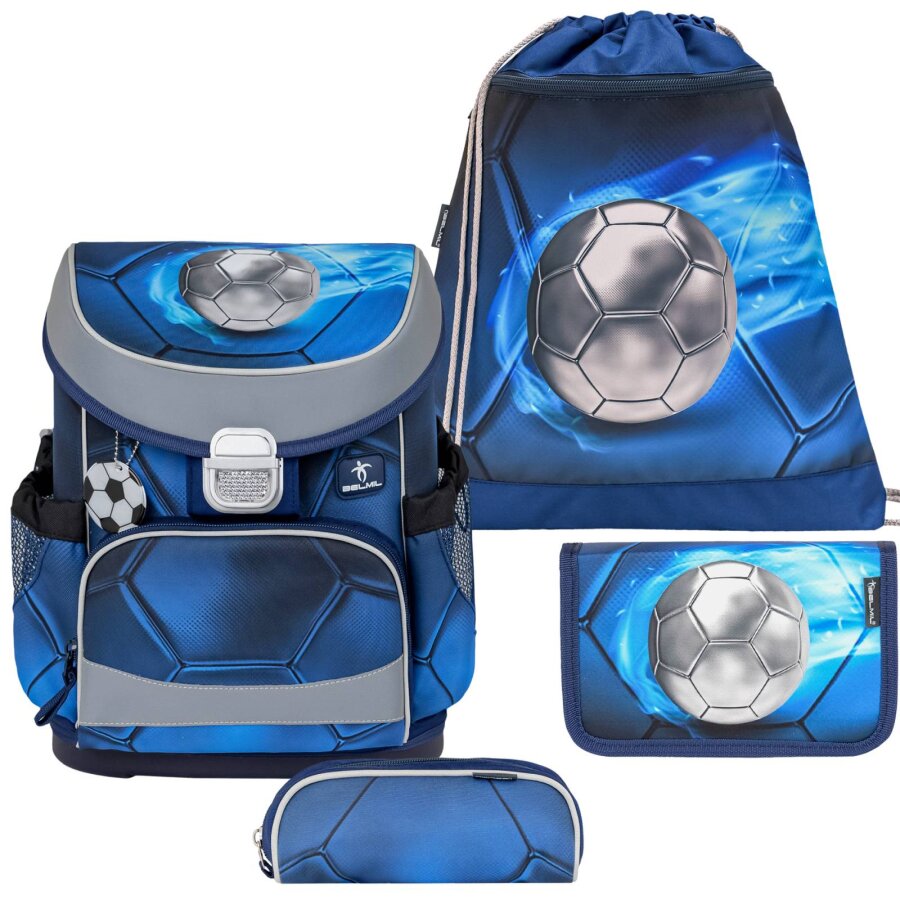 Belmil Schulranzen Set MINI FIT 4tlg. für kleinere Kinder Football 4 (Motiv: Fußball) von Belmil