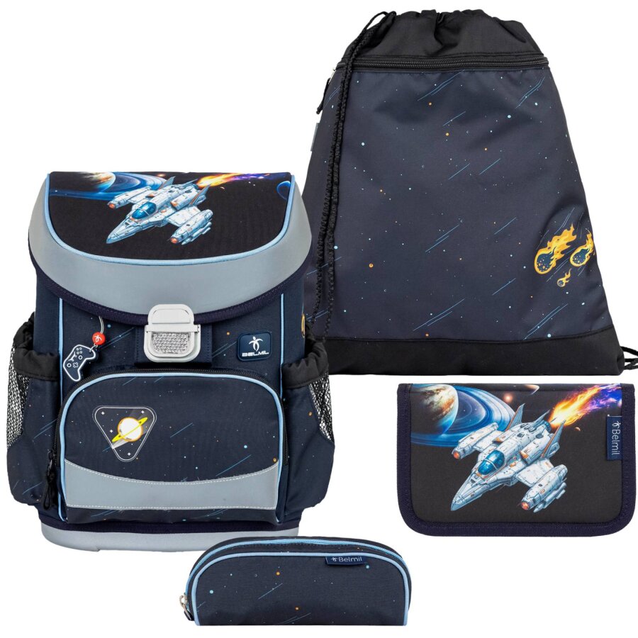Belmil Schulranzen Set MINI FIT 4tlg. für kleinere Kinder Orion (Motiv: Weltraum) von Belmil