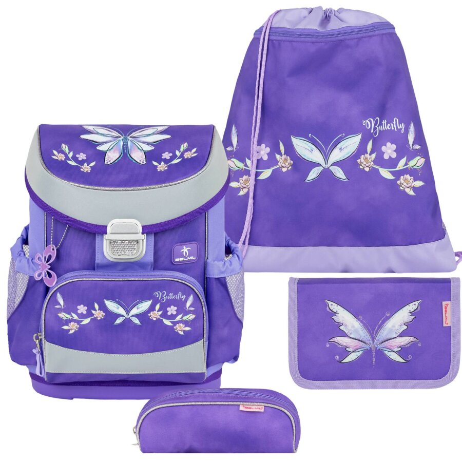 Belmil Schulranzen Set MINI FIT 4tlg. für kleinere Kinder Starlight Wings (Motiv: Schmetterling) von Belmil