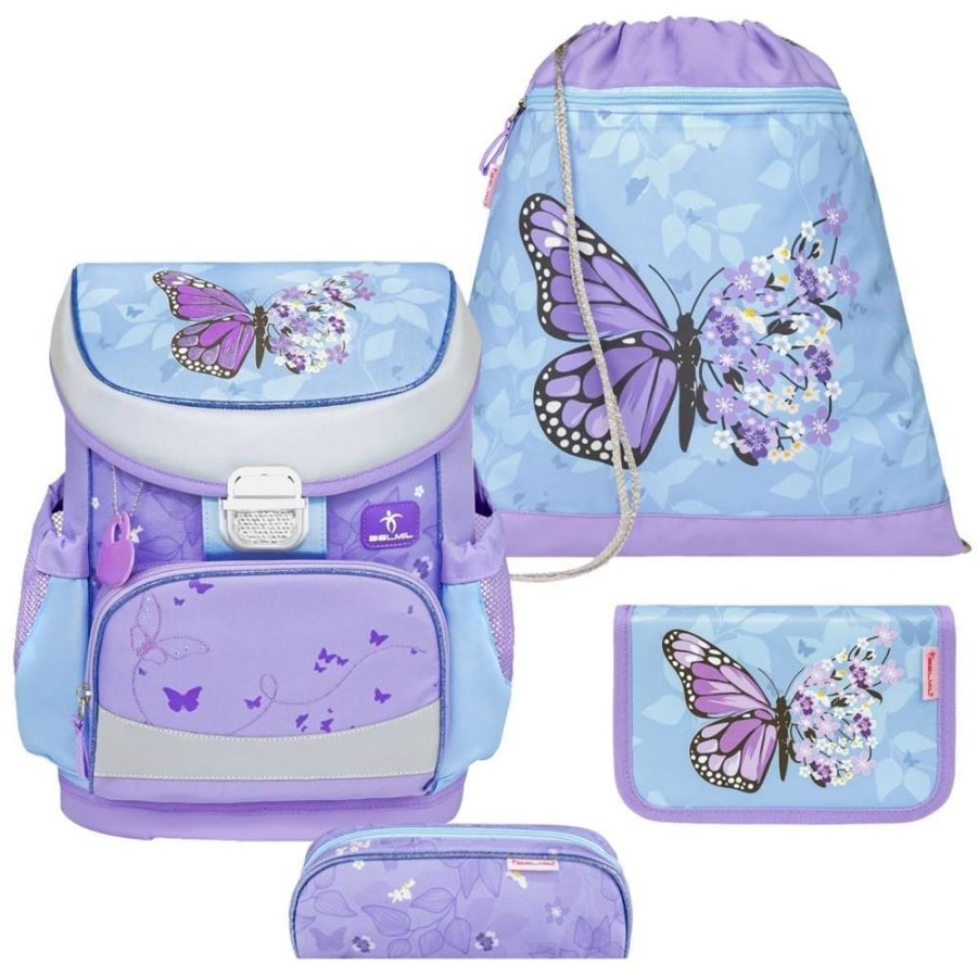 Belmil Schulranzen Set Mädchen Purple Blue Butterfy (Motiv: Schmetterling) "Mini Fit" für kleinere Kinder, ab 1.Klasse Grundschule von Belmil