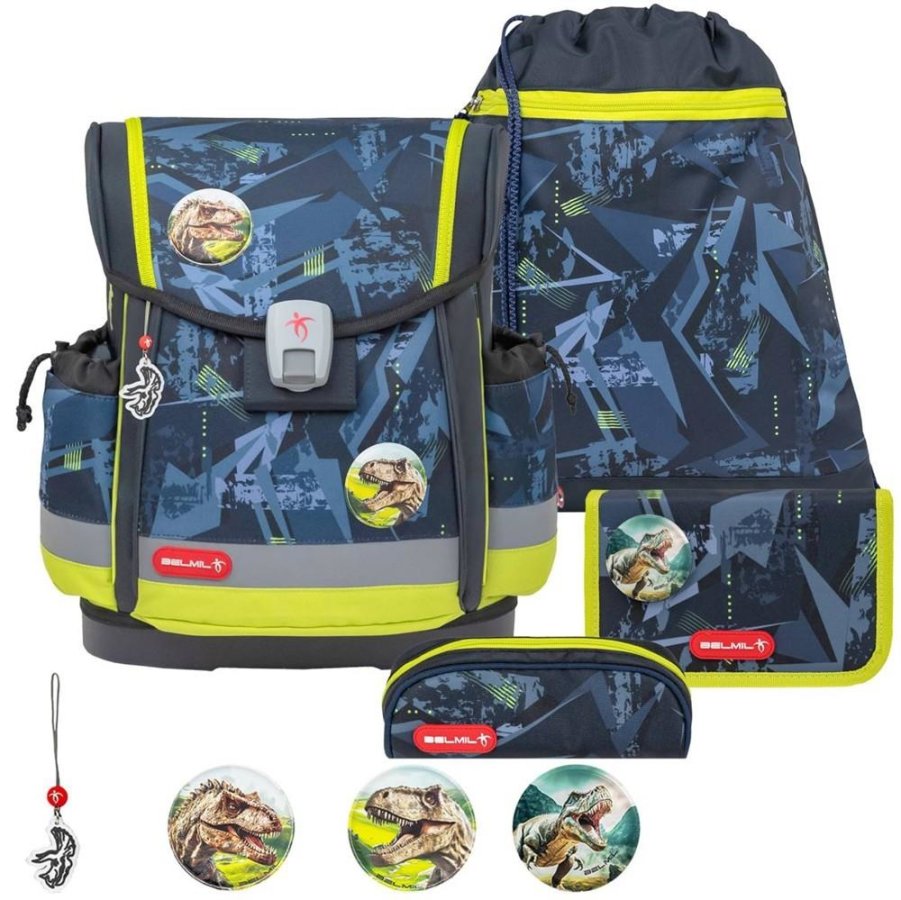 Schulranzen-Set CLASSY-PLUS mit PATCH 5tlg T-Rex Lime Schulranzen-Set CLASSY-PLUS mit PATCH 5tlg T-Rex Lime von Belmil