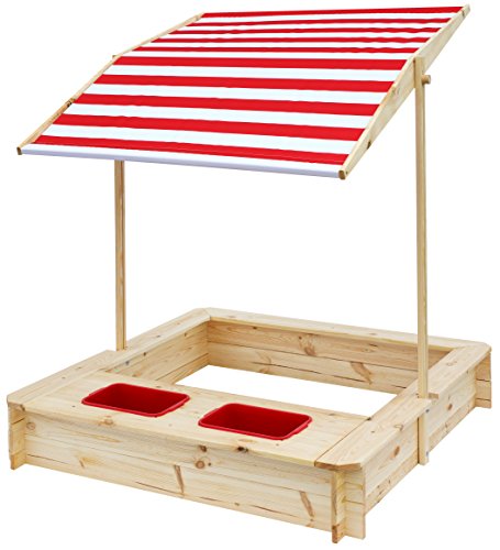 beluga Spielwaren 50380 -Sandkasten mit Wasser-Matsch-Bereich und Rot/weißem Dach, natur / rot von Beluga Spielwaren GmbH