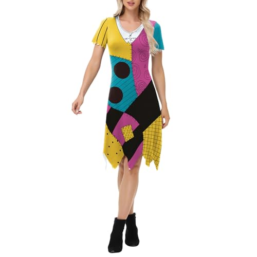 Bemeiren Damen Patchwork Kleid 3D Druck Kostüm für Erwachsene Halloween Cosplay Party, Mehrfarbig, Mittel Bemeiren Damen Patchwork Kleid 3D Druck Kostüm für Erwachsene Halloween Cosplay Party, Mehrfarbig, Mittel von Bemeiren