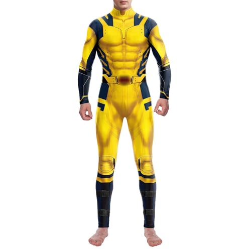 Bemeiren Halloween-Superhelden-Body für Herren und Damen, Kostüme, 3D-Druck, Zentai-Jumpsuit, Outfit für Erwachsene, Cosplay-Party, gelb, L von Bemeiren