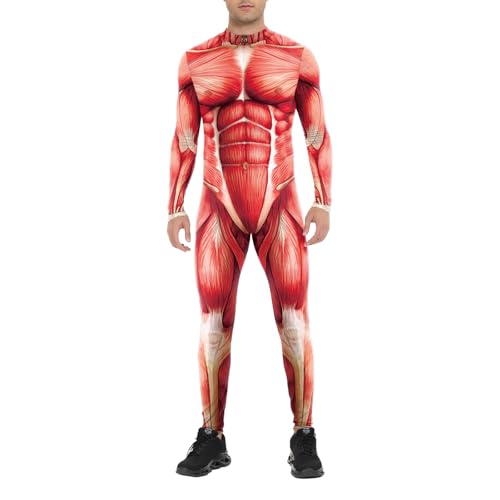 Bemeiren Herren 3D-Druck Muskel-Bodys Reißverschluss vorne Stretch Cosplay Kostüm für Halloween Party von Bemeiren