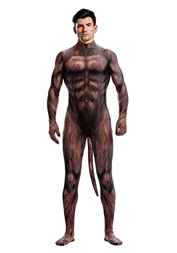 Bemeiren Herren Tier Bodysuit Kostüm mit großem Schwanz Druck Petsuit Spandex Pelziger Overall Cosplay Halloween Party, Wilder Wolf, L Bemeiren Herren Tier Bodysuit Kostüm mit großem Schwanz Druck Petsuit Spandex Pelziger Overall Cosplay Halloween Party, Wilder Wolf, L von Bemeiren