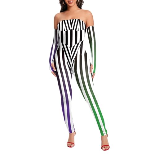 Halloween-Narren-Body für Damen, gruseliges Clown-Karo-Outfit, zweiteiliger schulterfreier Jumpsuit mit abnehmbaren Ärmeln für Cosplay-Mottoparty Halloween-Narren-Body für Damen, gruseliges Clown-Karo-Outfit, zweiteiliger schulterfreier Jumpsuit mit abnehmbaren Ärmeln für Cosplay-Mottoparty von Bemeiren