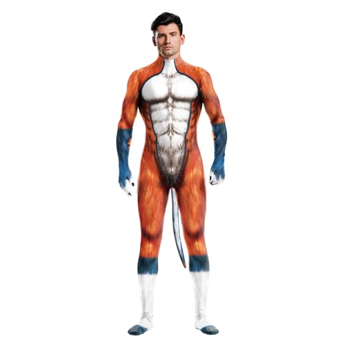 Tier-Body mit großem Schwanz für Männer und Frauen, bedruckt, pelziger Overall, Kostüm, Catsuit, Halloween, Motto-Party, Cosplay-Party, 1029, XL Tier-Body mit großem Schwanz für Männer und Frauen, bedruckt, pelziger Overall, Kostüm, Catsuit, Halloween, Motto-Party, Cosplay-Party, 1029, XL von Bemeiren