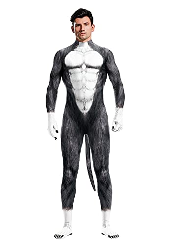 Tier-Body mit großem Schwanz für Männer und Frauen, bedruckt, pelziger Overall, Kostüm, Catsuit, Halloween, Motto-Party, Cosplay-Party, wolf, XL Tier-Body mit großem Schwanz für Männer und Frauen, bedruckt, pelziger Overall, Kostüm, Catsuit, Halloween, Motto-Party, Cosplay-Party, wolf, XL von Bemeiren