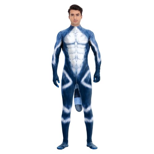 Tier-Ganzkörperanzug für Herren, Muskel-Elastan-Overall, pelziges Kostüm mit großem Schwanz, für Erwachsene, Cosplay, Halloween, Party, Deep Blue Fox, X-Large Tier-Ganzkörperanzug für Herren, Muskel-Elastan-Overall, pelziges Kostüm mit großem Schwanz, für Erwachsene, Cosplay, Halloween, Party, Deep Blue Fox, X-Large von Bemeiren