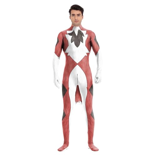 Tier-Ganzkörperanzug für Herren, Muskel-Elastan-Overall, pelziges Kostüm mit großem Schwanz, für Erwachsene, Cosplay, Halloween, Party, Rot, Fuchs, Large von Bemeiren