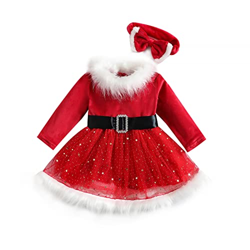 Weihnachtskleid für kleines Mädchen, Weihnachtsmannkleid, Prinzessinenkleid, schönes Weihnachtskleid, Langarm, Rot, 4-5T von BemeyourBBs
