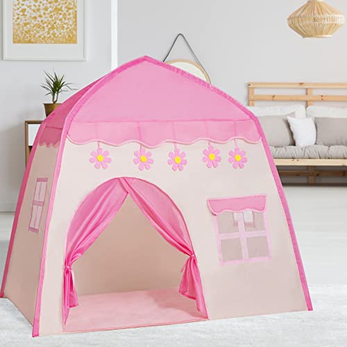 Bemodst Kinderzelt, Prinzessinnenschloss Spielzelte,Faltbares Spielzelt für Kinder, Indoor und Outdoor Kindertheater, Weihnachten Geburtstagsgeschenke für Kinder,130x100x130cm (Pink Flowers) von Bemodst