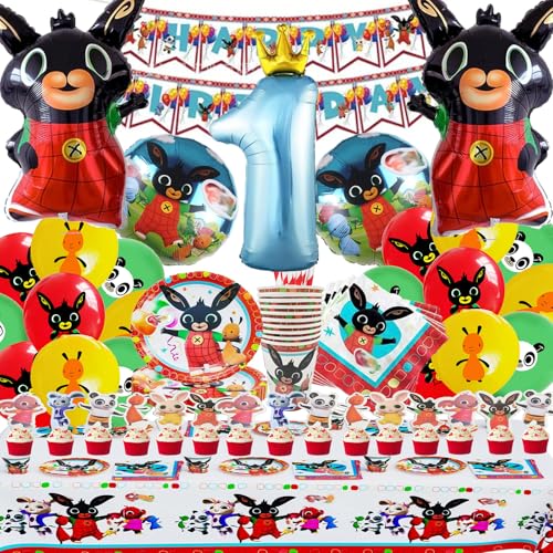 101 Stück Bing Kindergeburtstag Deko 1, Bing Luftballon, Kinder Papiergeschirr, Geburtstag Deko Partyzubehör Set, Thema Geburtstagsfeier Dekorationen Partygeschirr Banner Pappteller Teller Servietten von Bemoseng