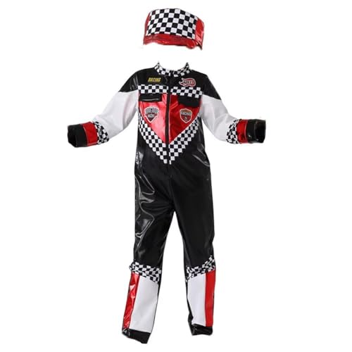 Bemvp Formel-fahrer-kostüm Overall Und Mütze, Rennfahrer-kostüm, Kinderkostüm Für Halloween, Karneval Und Partys von Bemvp