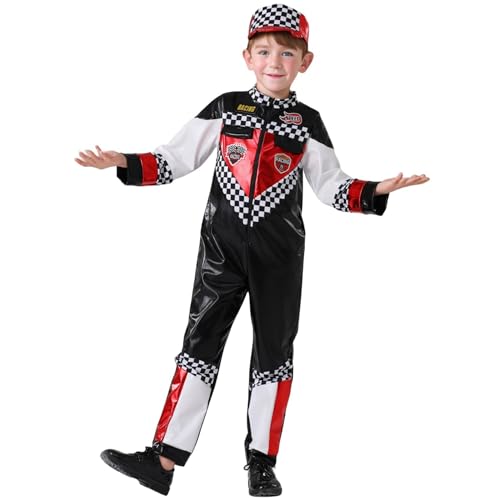 Bemvp Formel-fahrer-kostüm Overall Und Mütze, Rennfahrer-kostüm, Kinderkostüm Für Halloween, Karneval Und Partys von Bemvp