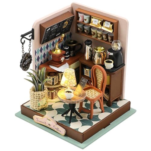 Coffee Shop Baby House Kit Mini DIY Handgemachte 3D Puzzle Montage Gebäude Modell Spielzeug, Home Schlafzimmer Dekoration Möbeln Holz von Bemvp
