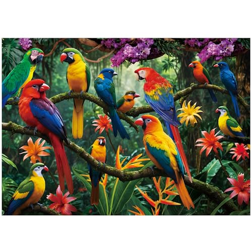 BenBen 1000 Teile Puzzle für Erwachsene, Dschungelpapageien, Puzzles mit Buchstaben auf der Rückseite, herausforderndes Puzzle für Spieleabend, Heimdekoration, 69,8 x 50 cm von BenBen