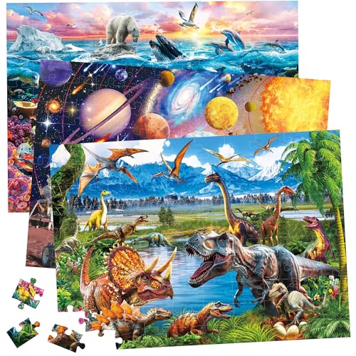 BenBen 3 Packungen 100 Teile Puzzles für Kinder im Alter von 4–6 Jahren, Dinosaurier, Unterwasserwelt, Sonnensystem BenBen 3 Packungen 100 Teile Puzzles für Kinder im Alter von 4–6 Jahren, Dinosaurier, Unterwasserwelt, Sonnensystem von BenBen
