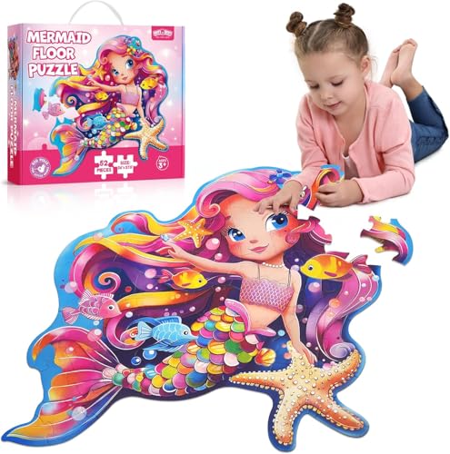BenBen Bodenpuzzle ab 3 4 5 Jahre, Puzzle für Kinder 52 Teile 66x70 cm, Geschenk für Mädchen, Kinderpuzzle Meerjungfrau von BenBen