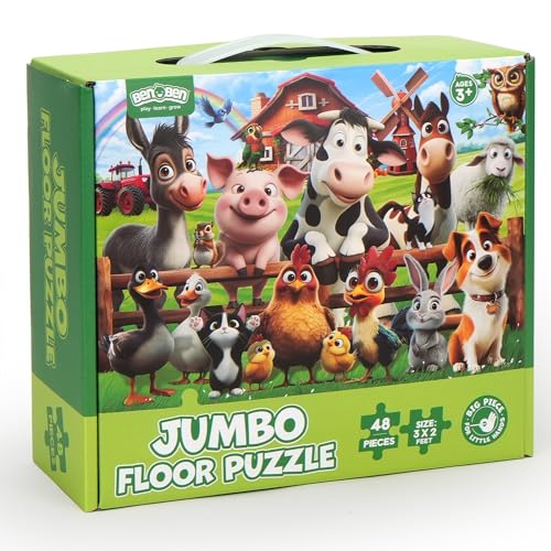 BenBen Große Bodenpuzzle ab 3 4 5 Jahre, XXL Puzzle für Kinder 48 Teile 91x61 cm, Geschenk für Jungen und Mädchen, Kinderpuzzle Bauernhof von BenBen