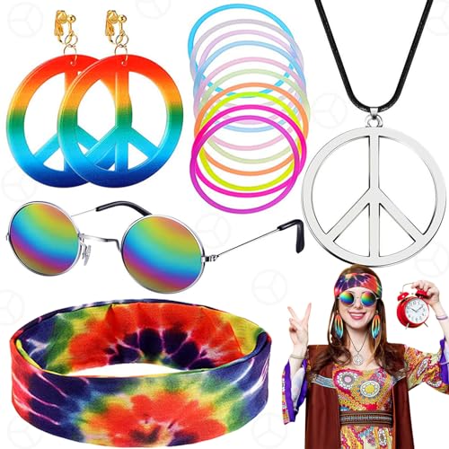 Benaton 15 Stück Hippie Kostüm Accessoires, Retro Hippie Verkleiden Sich für Damen und Herren, Buntes Hippie accessoires, Hippie Verkleidung Kostümzubehör, Für 60er 70er 80er Party verkleiden von Benaton
