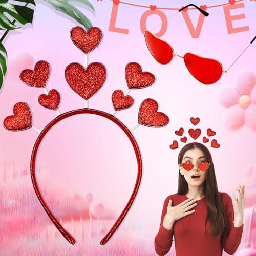 Benaton 2 Stück Herzförmigen Haarreif Und Herzförmige Brille Rot Set, Herzen Karneval Haarreif Rot Stirnband Glitzer, Herz Haarreif Damen mit Roter Herzförmiger Brille für Faschingsparty Benaton 2 Stück Herzförmigen Haarreif Und Herzförmige Brille Rot Set, Herzen Karneval Haarreif Rot Stirnband Glitzer, Herz Haarreif Damen mit Roter Herzförmiger Brille für Faschingsparty von Benaton